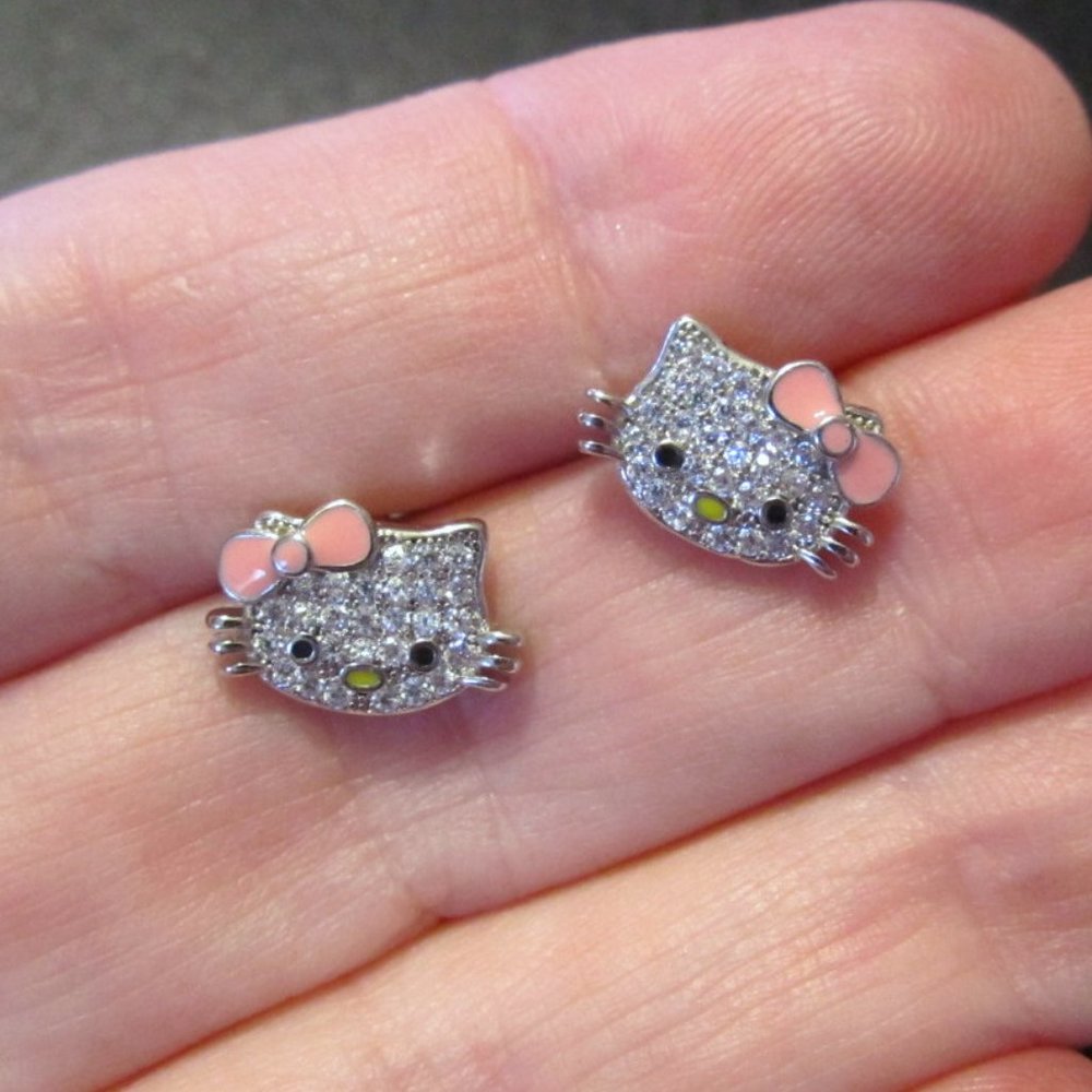 Hello Kitty Earrings Pink Bow~Silver